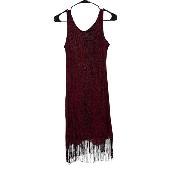 Harlow Vintage Fringe Lace Fringe Hem Dress Size 4 Red Black Flapper Gatsby - Picture 1 of 6